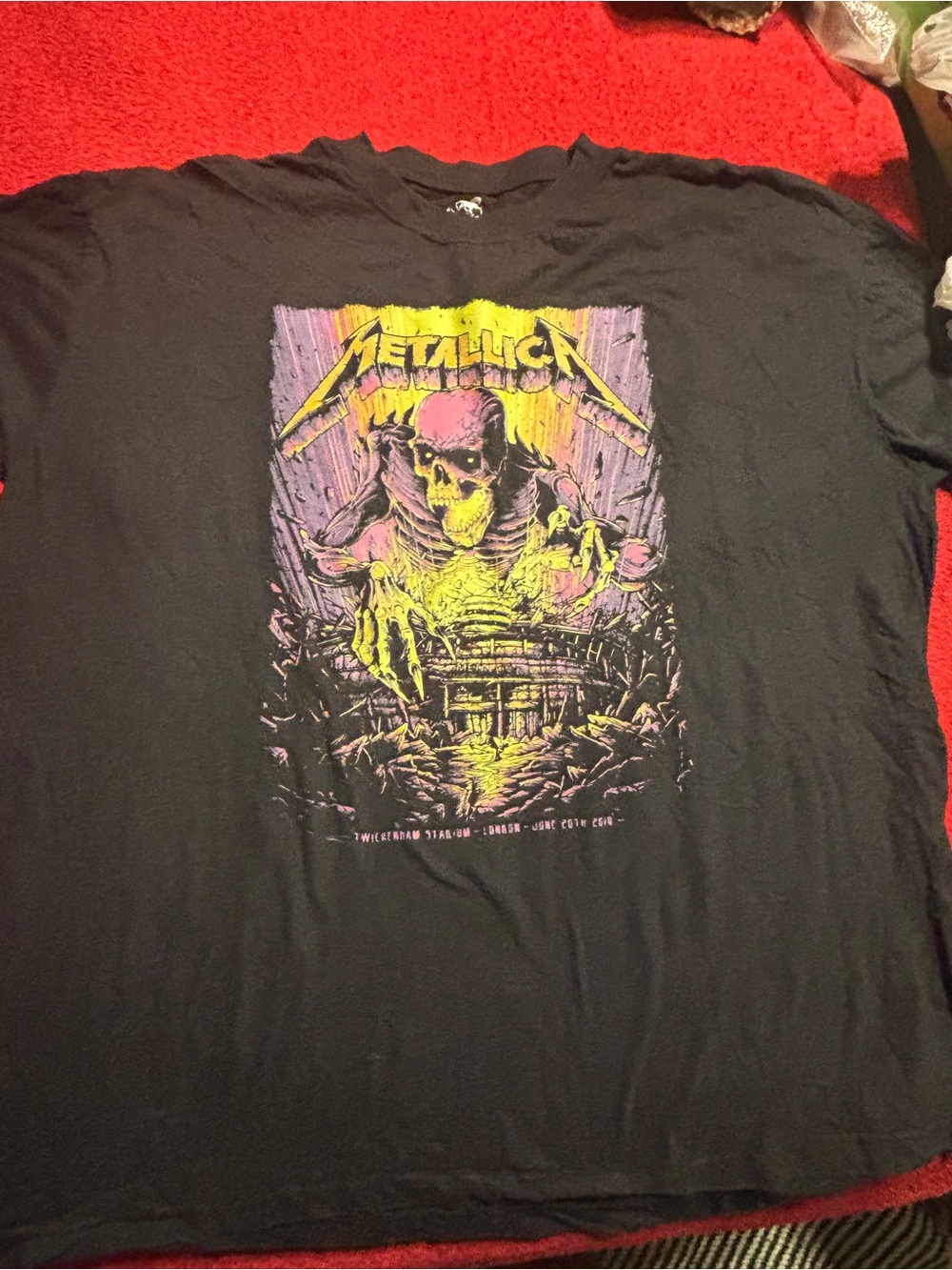 Metallica men’s Black Graphic Band T‑Shirt – Neon Skull Size 3X